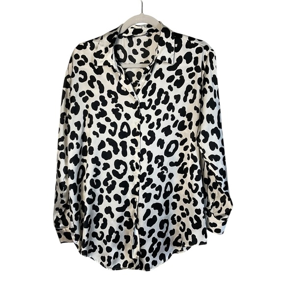 Zara Black and White Button Down Dress Shirt Collar Blouse - Picture 1 of 7